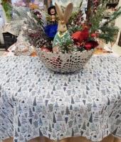 Скатерть НОВОГОДНЯЯ 135*240см овальная, Посудный ряд, принт Елка белая, гобелен 
