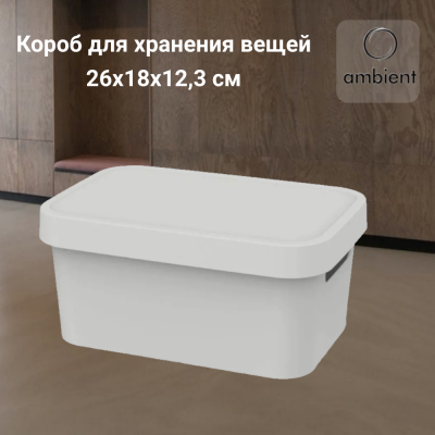 Коробка для хранения 26*18*12,3см, объём 4,5л, Ambient, серия Folk, цвет светло-серый