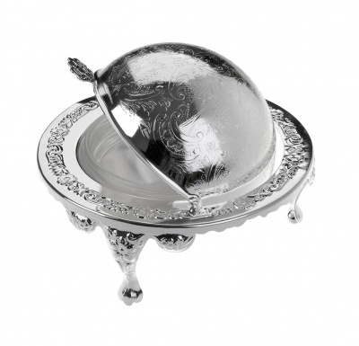 QA-0/6500/2 Икорница с крышкой Queen Anne 14х11,5см на ножках, сталь, посеребрение