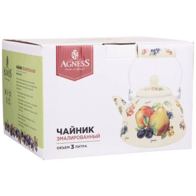 934-422 Чайник AGNESS  эмалированный "СЕКРЕТНЫЕ ИНГРЕДИЕНТЫ" 3л индукция